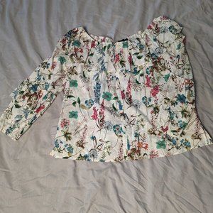 Sanctury Multi Color Floral, Embroidery, Button Down Blouse With Ruffles